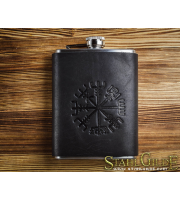 Vegvisir Futhark Runes Vikings Compass Stave Nordic Leather Flask, Handmade gift for your boyfriend, hip flask